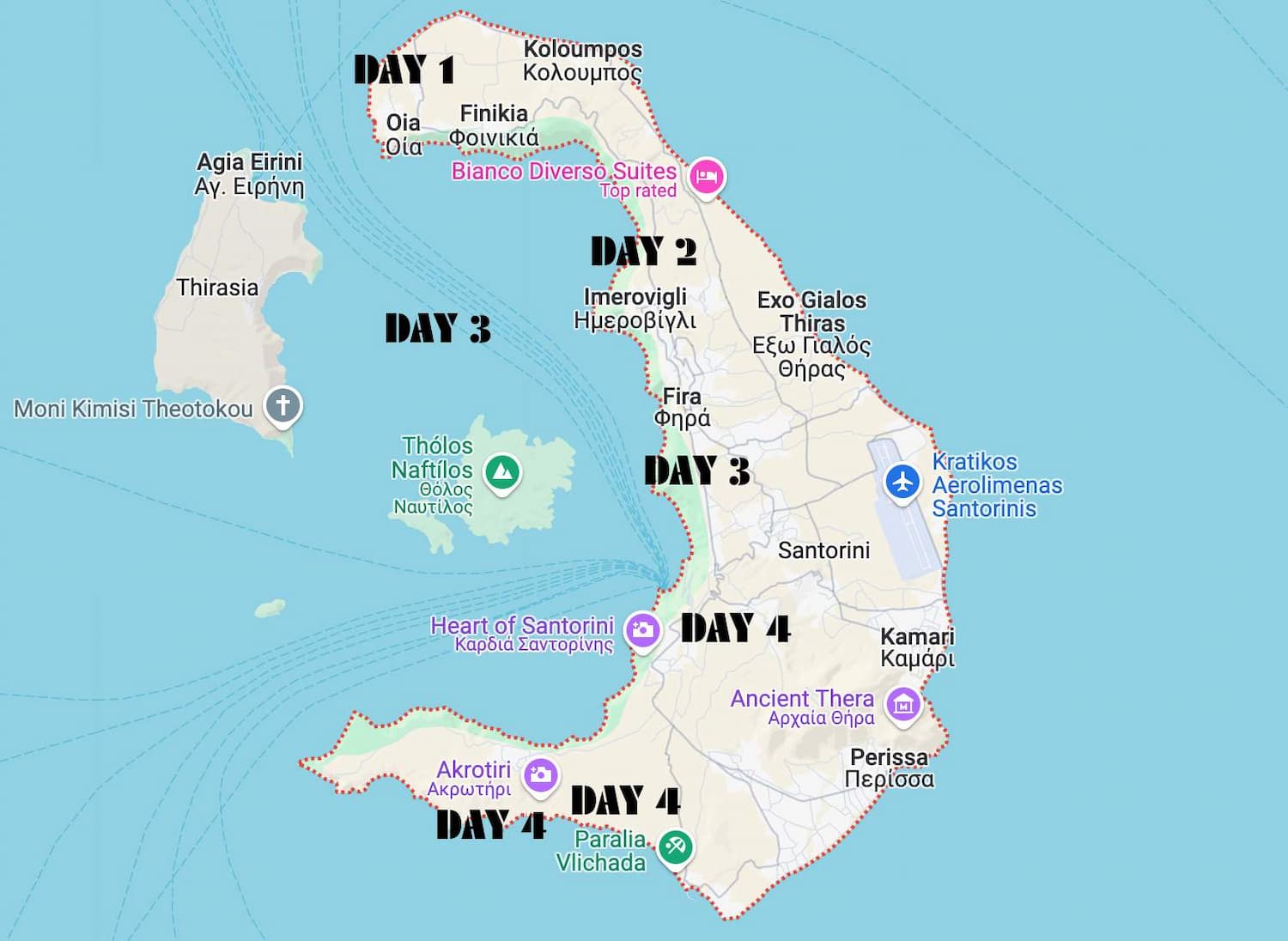 Santorini Itinerary Map
