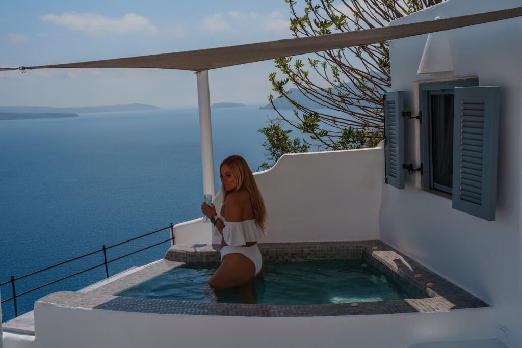 Blogger Mal staying in Santorini Virginia's Cave Studios.