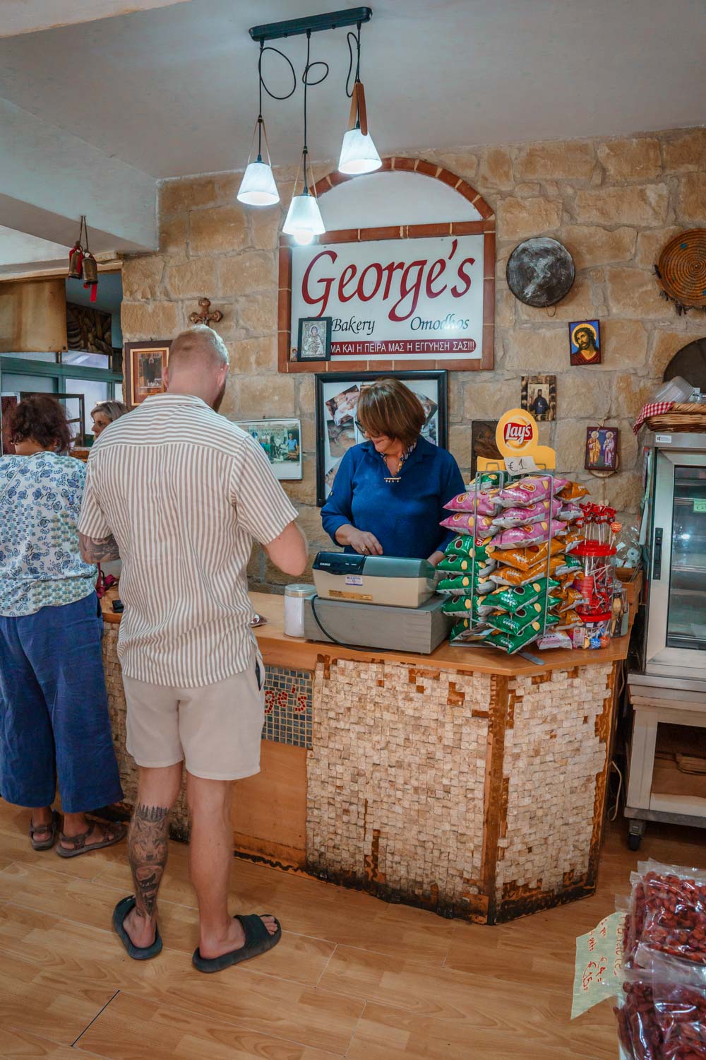 Blogger Robin at George's Bakery in Omodos.