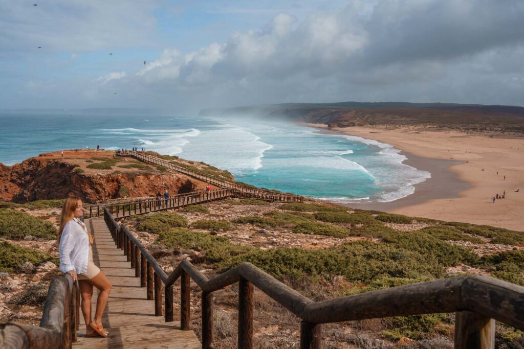 Blogger Mal at Bordeiras beach, our first stop off the Estrada da Praia route